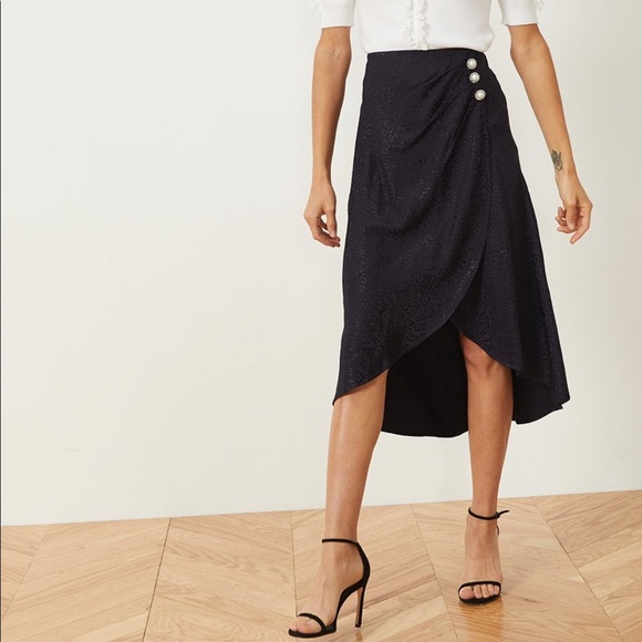 LPA Navy blue jacquard fabric Eleanor Skirt M - Picture 3 of 7